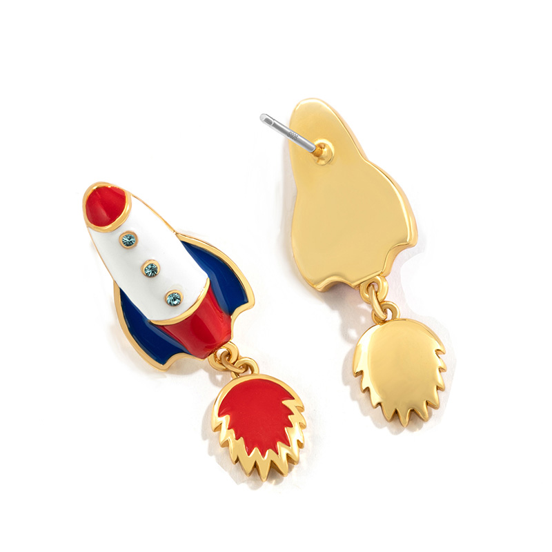 Airplane With Crystals Enamel Stud Earrings