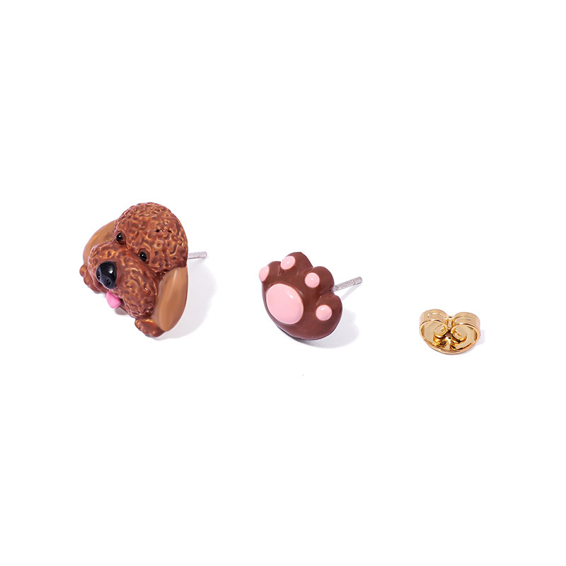 Cute Puppy Dog Asymmetrical Enamel Stud Earrings