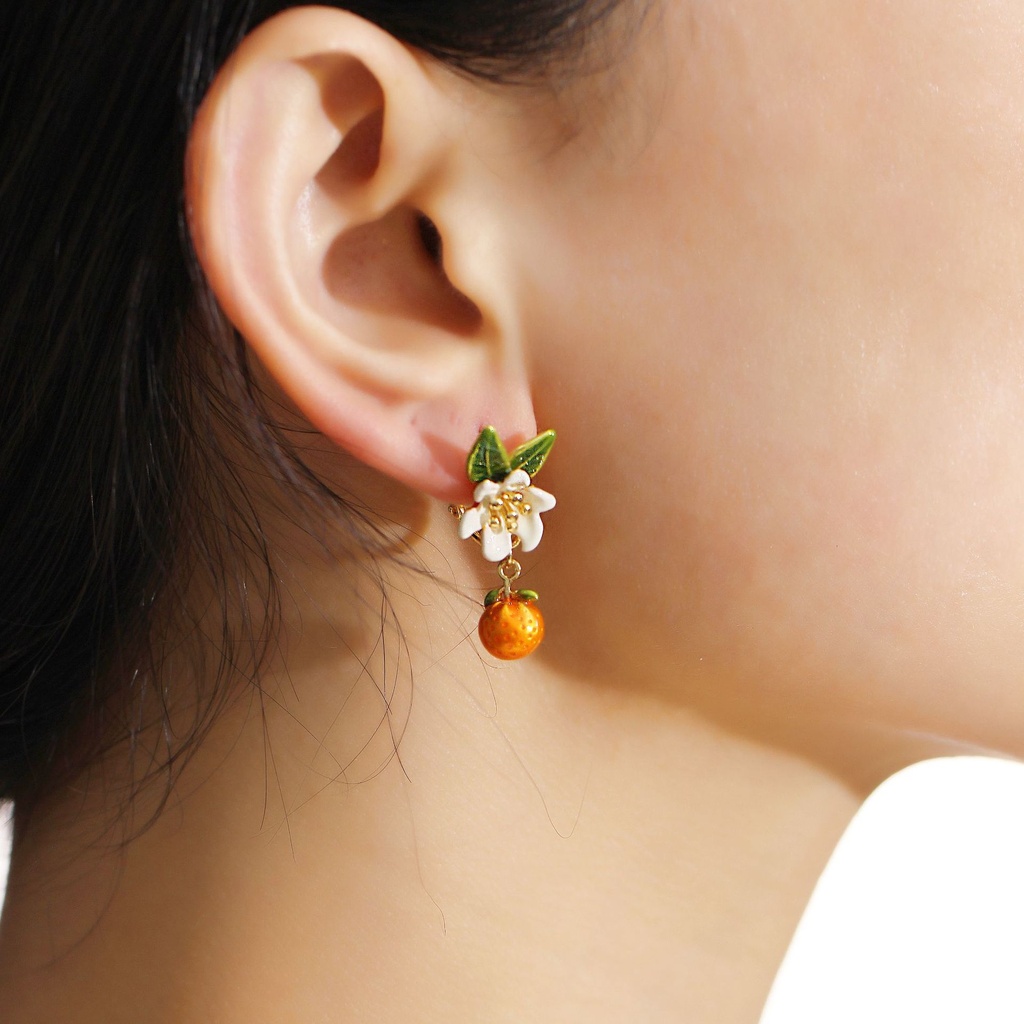 Orange And Flower Enamel Earrings