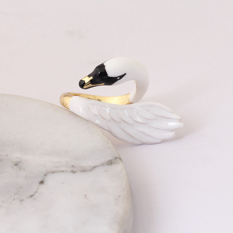 Swan Enamel Adjustable Ring