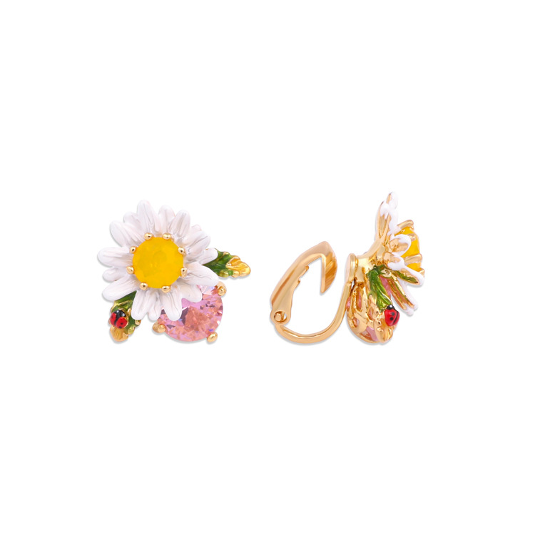 Daisy On Faceted Crystal Enamel Earrings