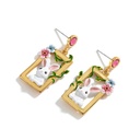 Rabbit Bunny And Flower Enamel Stud Earrings