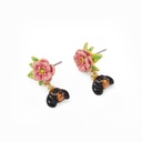 Flower And Dachshund Dog Enamel Earrings