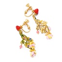 Flower Raspberry And Crystal Enamel Earrings