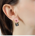 Pink Flower And Stone Ename Earrings