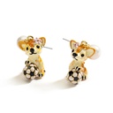 Cute Chihuahua Dog Puppy With Football Pearl Enamel Stud Earrings