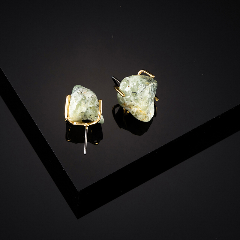 Natural Rose Mineral Raw Irregular Stone Stud Earrings