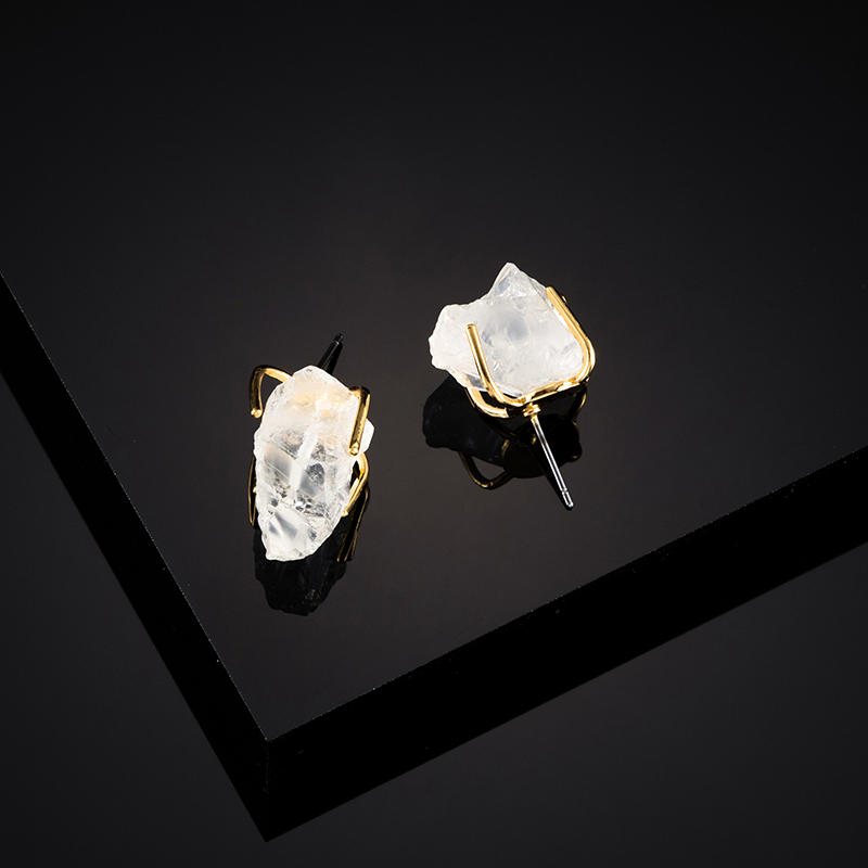 Natural Rose Mineral Raw Irregular Stone Stud Earrings