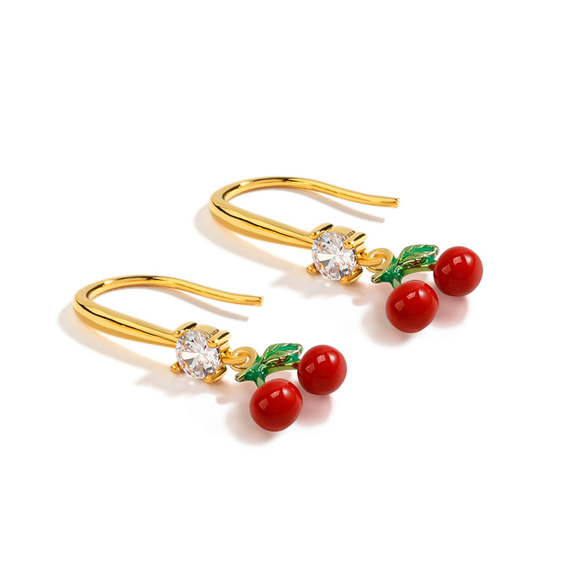 Cherry And Crystal Enamel Hook Earrings