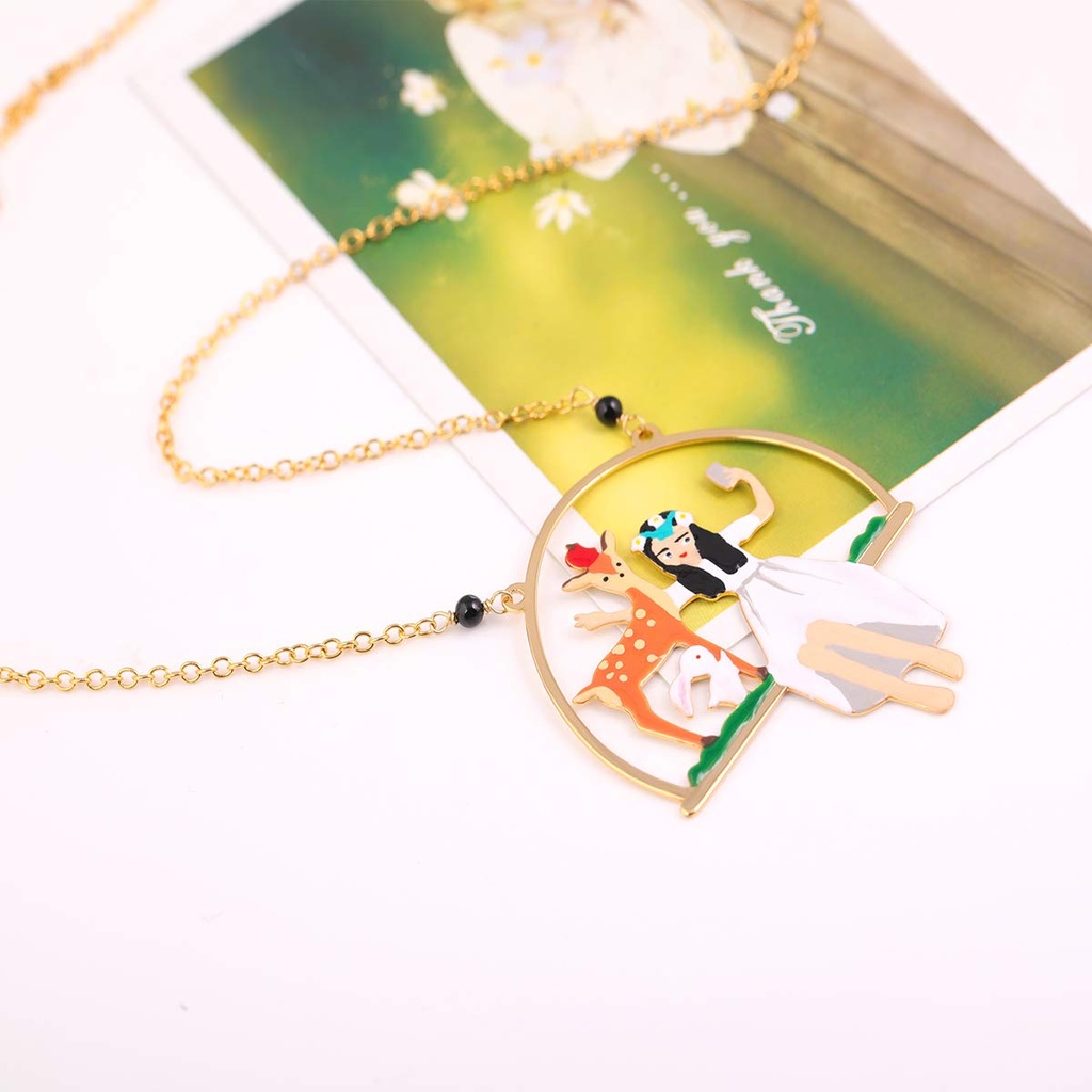 Enamel Glaze Snow White Deer Cartoon Character Pendant Necklace