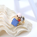 Skeleton Blue Stone And Rose Enamel Adjustable Ring