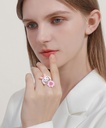 Cute Rabbit Bunny And Flower Enamel Adjustable Ring