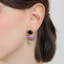 Purple Flower Morning Glory And Stone Enamel Earrings