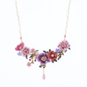 Flower Peony Branch And Crystal Enamel Pedant Necklace