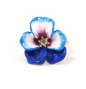 Pansy Blue Red Flower And Crystal Enamel Adjustable Ring