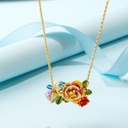 Blue Bird And Flower With Crystal Enamel Pendant Necklace