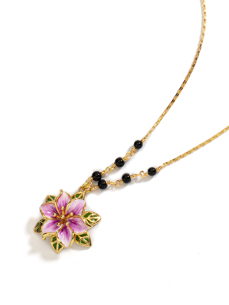 Purple Flower Enamel Pendant Necklace