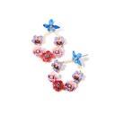 Pink Blue Red Pansy Flower And Pearl Enamel Dangle Earrings