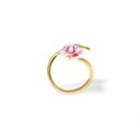 Pansy Pink Purple Flower And Leaf Enamel Adjustable Ring