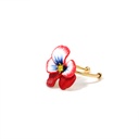 Pansy Blue Red Flower And Crystal Enamel Adjustable Ring