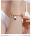 Cute Panda With Bamboo And Flower Enamel Charm Bracelet