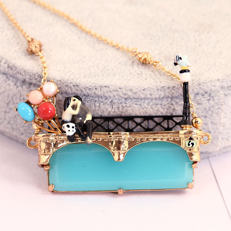 Eiffel Tower Balloon Girls Alloy Enamel Necklace