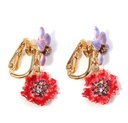 Pansy Red White Flower And Crystal Enamel Dangle Earrings