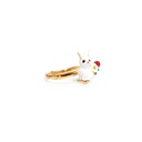 Rabbit Bunny And Red Berry White Flower Enamel Adjustable Ring