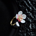 White Cherry Blossom Flower Petals Enamel Adjustable Ring