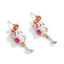 Cat Cute Hello Citty Kitten And Crystal Enamel Dangle Earrings