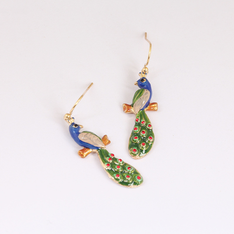 Peacock Enamel Hook Earrings