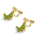 Dinosaur Green Cute Animal With Crown And Pearl Enamel Dangle Earrings