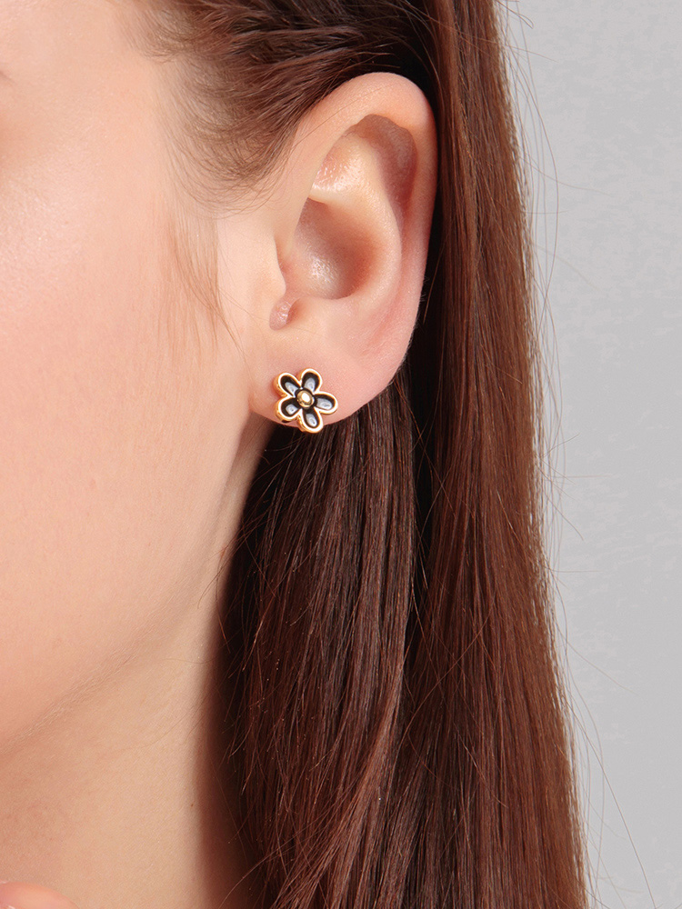 Red White Black Flower Enamel Stud Earrings