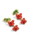 Red Fruit Hawthorn Green Leaf Enamel Dangle Stud Earrings