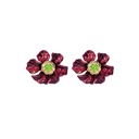 Red Purple Flower With Crystal Enamel Earrings