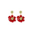 Red Purple Flower With Crystal Enamel Dangle Earrings