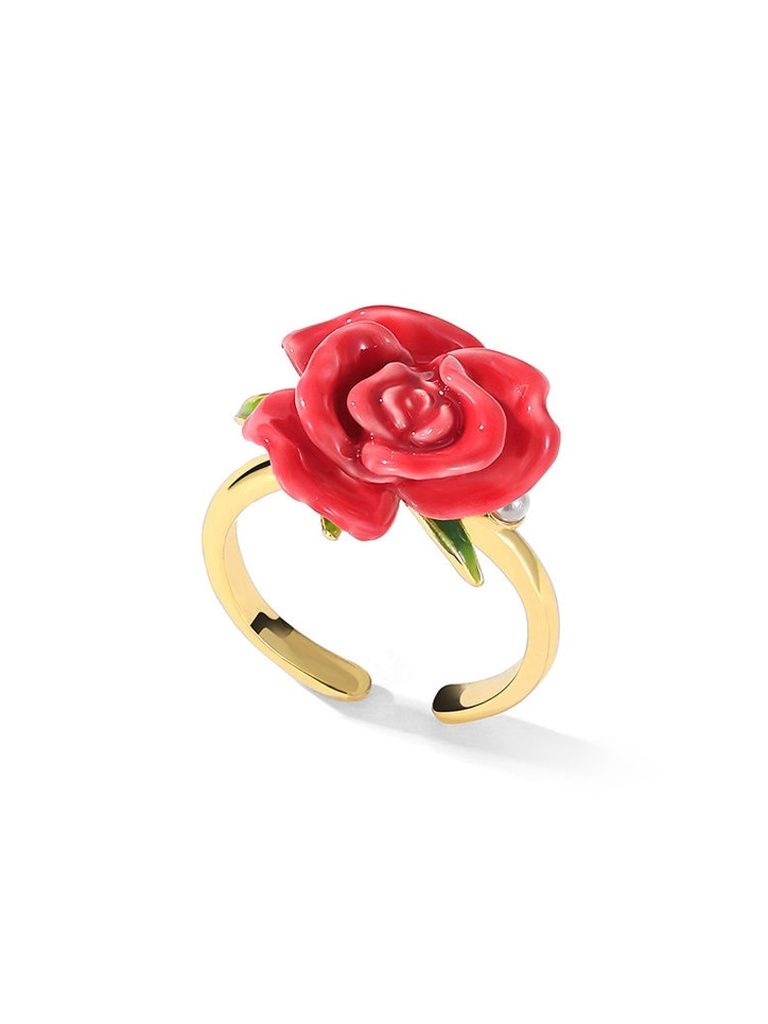 Red Rose Flower Enamel Adjustable Ring Jewelry Gift