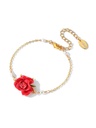 Red Rose Flower And Pearl Enamel Think Bracelet Jewelry Gift