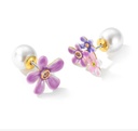 Purple Pink Flower And Pearl Asymmetrical Enamel Stud Earrings Jewelry Gift