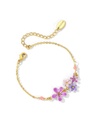 Purple Pink Flower And Crystal Enamel Think Bracelet Jewelry Gift