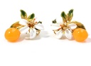 Orange And Orange Blossom Flower Leaf Enamel Earrings