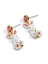 Cute Rabbit Bunny Flower And Crystal Enamel Dangle Earrings Jewelry Gift