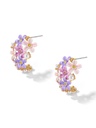 Pink Purple Flower Pearl And Crystal Enamel Stud Earrings Jewelry Gift