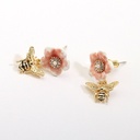 Pink Flower And Bee Enamel Dangle Earrings Jewelry Gift