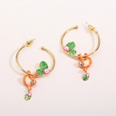 Sloth Green Leaf Pink Flower C Shape Enamel Hoop Earrings Jewelry Gift