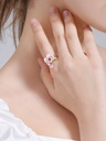 Pink White Rose Flower And Crystal Enamel Adjustable Ring Jewelry Gift