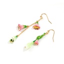 Pink Green Flower Asymmetrical Enamel Hook Earrings Jewelry Gift