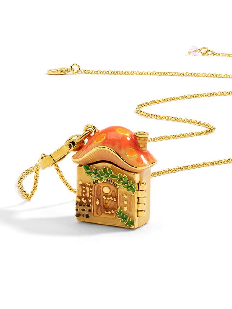 Rabbit Bunny Mushroom House Enamel Necklace Key Pendant With Chains Jewelry Gift