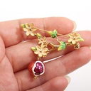 Red Fruit Pomegranate Yellow Flower Enamel Brooch Jewelry Gift