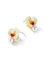 Yellow Orange Red Pansy Flower Pearl Enamel Stud Earrings